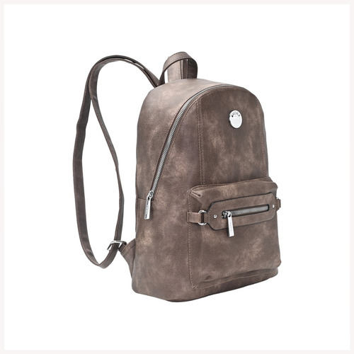 Mochila Dama Bolso Cartera Para Mujer Classic Skora Color Marrón Claro Diseño De La Tela Liso