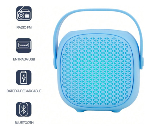 Mini Parlante Bluetooth Portátil Recargable Luces Led Fm Celeste