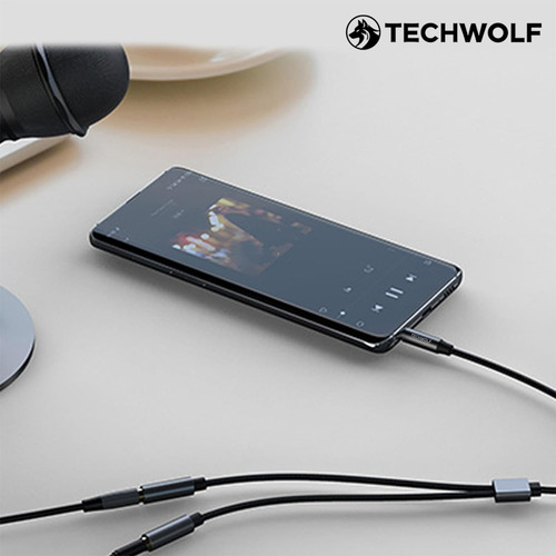 Cable Divisor De Audio De Auxiliar 3.5 Mm Macho A 2x 3.5mm Hembra Para Audífonos, Techwolf Adaptador De Audio Compatible Con Laptop, Celular, Tablet Y Pc 30cm De Longitud Color Gris