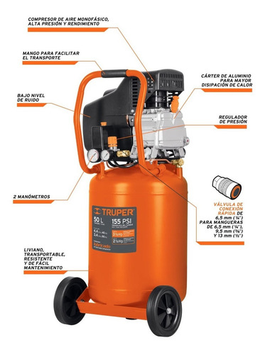 Compresor de aire eléctrico portátil Truper COMP-80LV monofásico 80L 3.5hp 127V 60Hz naranja