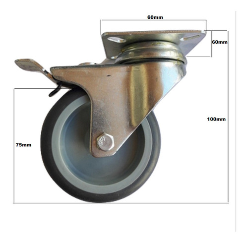 Rueda De Pvc Gris Diametro 75mm Con Base Giratoria Con Freno