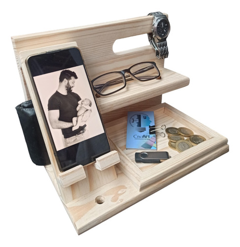 Dock Base Organizador Para Celular En Madera De Pino 