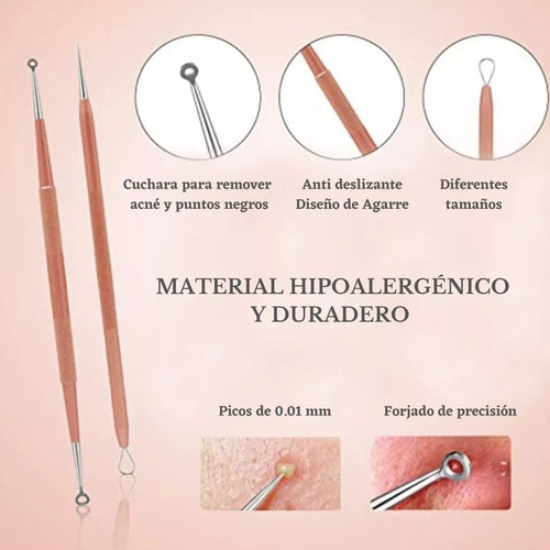 8 Herramientas Saca Comedones Acné Espinillas En Acero Rosa