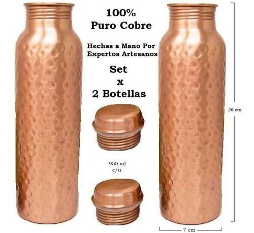 Botellas De Cobre Puro Para Agua Hechas A Mano 950 Ml C/u Om