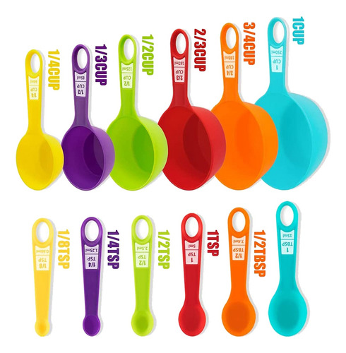 Juego De 12 Tazas Y Cucharas Medidoras De Plástico, De Color