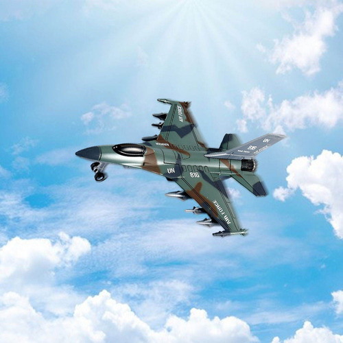 Modelo De Avión De De Metal Tirón Trasero Led F16 Verde
