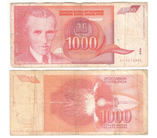 Billete Yugoslavia 1000 Dinara (1992) Nikola Tesla 
