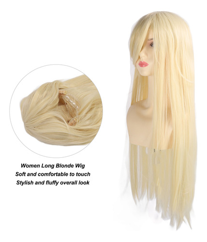 Peluca Sintética Rubia Para Mujer, Flequillo Largo, Ajuste S