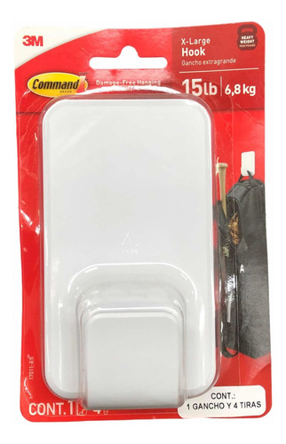 Gancho Xxl Extra Fuerte Hd Soporte Máximo 6.8kg 3m Command