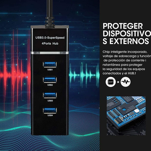 Imagen 3 de 8 de Hub Usb 3.0 4 Puertos Expansor Multi Para Laptop Pc 4 En 1