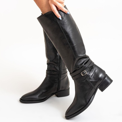 Bota Class Estilo Montar Clasica Caña Larga Cuero Negro