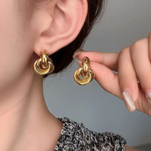 2 Pares De Arete De Nudo Dorado, Aretes Gruesos