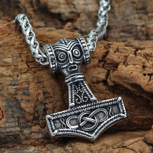 Corrente Viking Mjolnir Runas Martelo De Thor Aço Inox Odin Cor Prateado