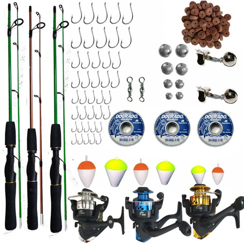 Kit De Pesca Completo Suporta 6kg 3 Vara 3 Molinete + Itens