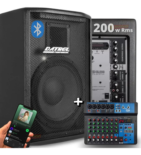 Kit Caixa Som Bluetooth Ativa 200w Mesa Som 8 Canais Mxt