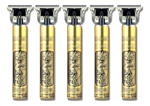 Kit 5 Maquininha De Cortar Cabelo E Barba Dragão Dourado-escuro