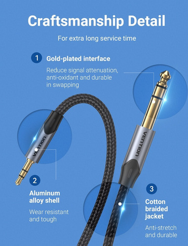 Cable Audio Vention Trs 3.5mm A 6.5mm Macho A Macho 50cm
