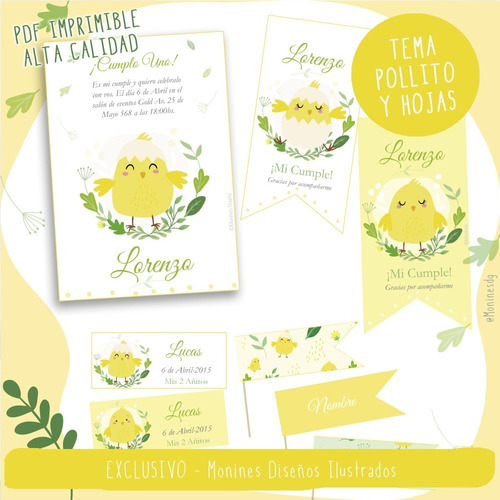 Kit Imprimible Pollito Bebé Amarillo ¡texto Editable!