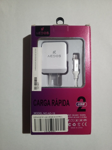 Cargador Doble Puerto Usb, Con Cable Tipo C - Carga Rapida