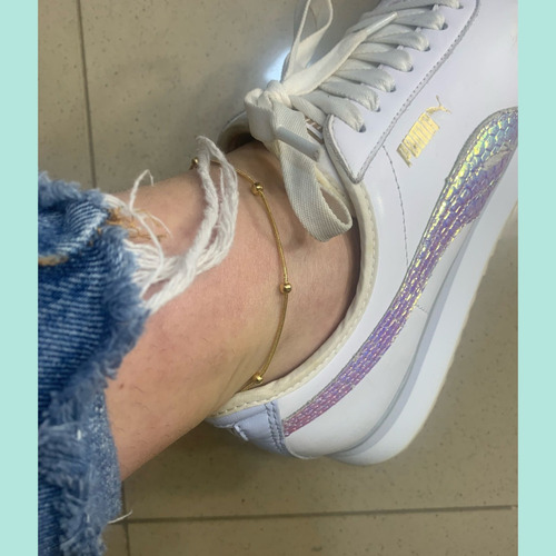T Tornozeleira Pulseira Feminina Tornozelo Contas Prata Moda