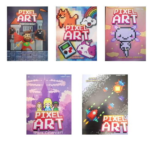 4 Libros Para Colorear Iluminar Arte Pixelado Pixel Niños 