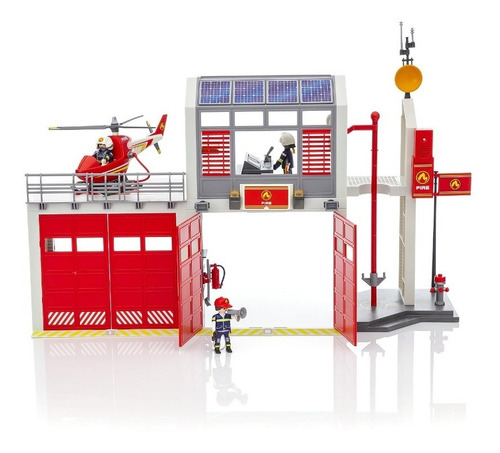 Imagen 2 de 10 de Estacion De Bomberos Playmobil Con Helicoptero - 9462