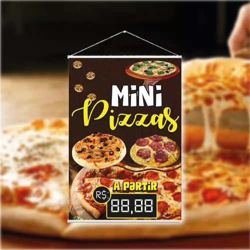 Kit 5 Placa Faixa Banner Mini Pizzas - Preço Editável