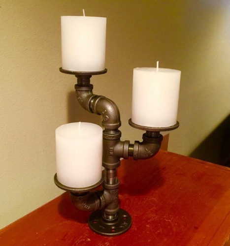 Candelabro 3 Brazos/velas Industrial Vintage Galv Mod 8519