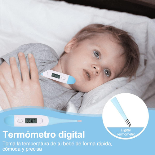 Kit De Higiene Cuidado Bebé Termómetro Salud Manicure 20pzs Color Azul