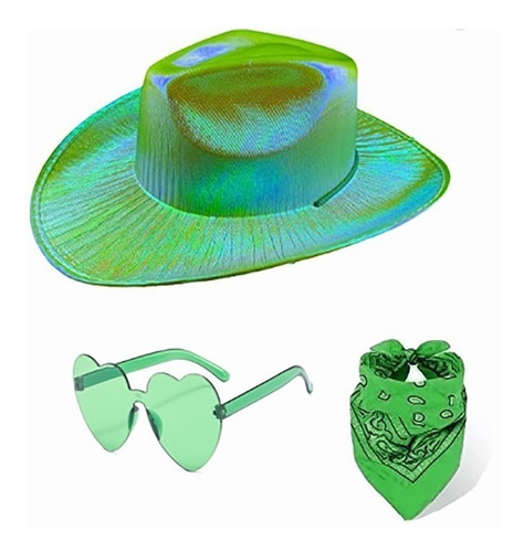 Sombrero Vaquero Disfraz Fiesta Pride Neón Rodeo + Gafas 3pz