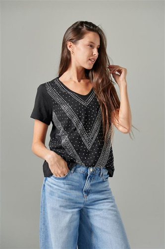 Remera Premium Wonderful Con Brillos Gu70025 Black & White
