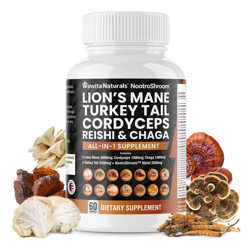 Lions Mane 3500mg Suplemento De Hongo Con Cola De Pavo 2500m