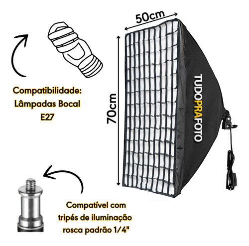 Softbox 50x70cm Com Difusor E Grid Com Soquete E27