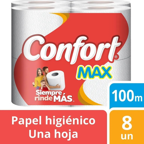 Imagen 1 de 1 de Papel Higiénico Confort Max Una Hoja 8 Un De 100 M