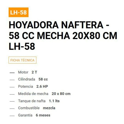 Hoyadora Perforadora Lusqtoff 58cc 2t Medida De Mecha Cuotas