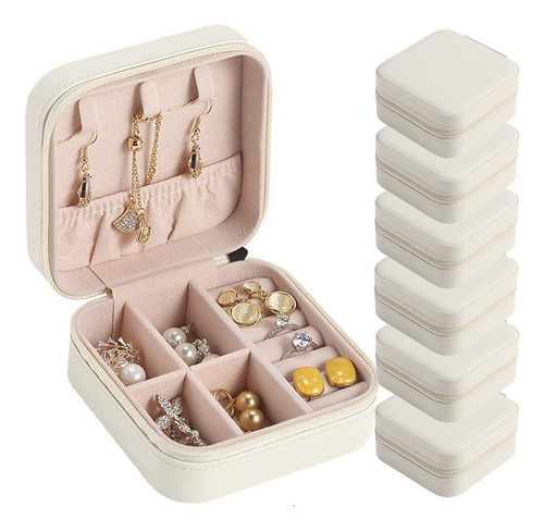 6pcs Joyero De Viaje Pequeño Caja De Almacenamiento Portátil Color Blanco