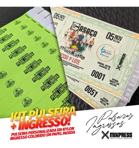 Imagem 1 de 7 de Kit 400 Pulseiras Nylon P&b + 400 Ingressos Impressão Color