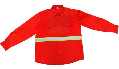 Camisa De Trabajo Con Reflectivo De Gabardina Color Naranja