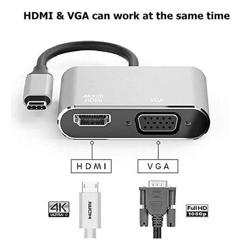 4 Em 1 Usb C Hdmi Tipo C Para Hdmi 4k Adaptador Vga Usb3.0
