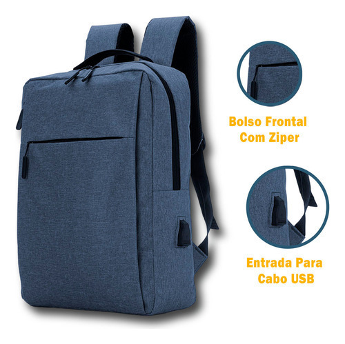 Mochila Para Notebooks Cor Cinza Cor Azul Desenho do tecido Azul