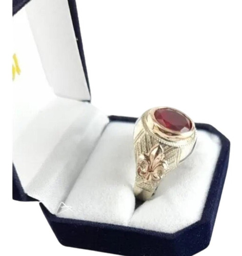 Anillo Plata Y Oro Con Rubí Oval Para Hombre/mujer (s109)