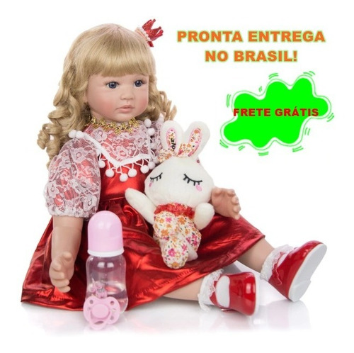 Boneca Bebê Reborn Linda Loira Cacheada 60cm Pronta Entrega