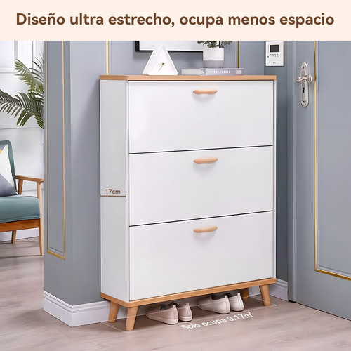 Zapatero Organizador Con 3 Puertas Y 2 Filas, Blanco/oak