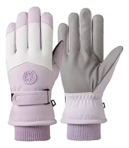 Guantes Mujer/adolescente Térmicos Nieve Esqui O Snowboard Rosa Y Gris Oscuro Geométrico S/m