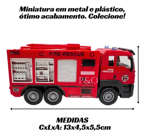 Brinquedo Caminhão Miniatura Bombeiros Resgate Vermelho A Fricção