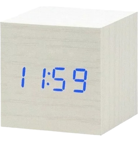 Reloj De Mesa Despertador Digital De Madera Blanco Alarma