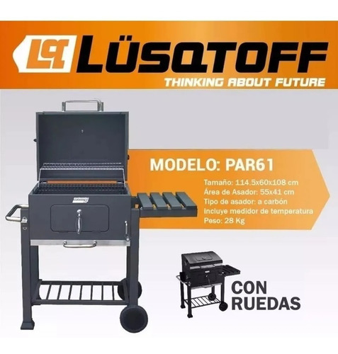 Imagen 4 de 9 de Parrilla Portatil C/tapa Rueda Cajon Reloj Lusqtoff Par61 Fc