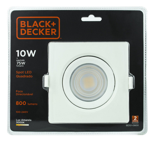 Spot Led 10w Luz Amarela Quadrado - Black + Decker
