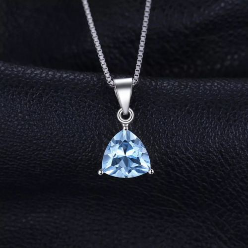 Imagen 2 de 10 de Collar Azul Topacio Plata 925 Mujer + Cadena + Caja Fina