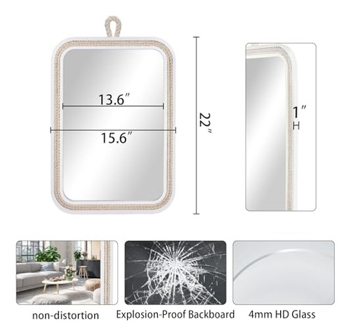 Espejo Decorativo Blanco Con Cuerda 56cm X 41cm